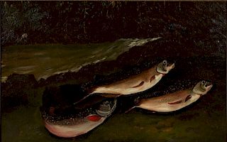 American School (late 19th century)  Three Trout on a Bank