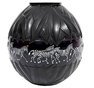 Lalique Tanzania Black & White Zebra Vase