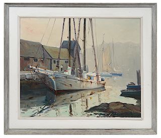Otis Cook 'Rockport Harbor' Oil on Canvas
