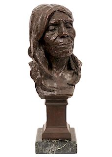 Large Bronze Native American Bust