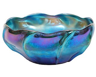 Louis Comfort Tiffany Blue Favrile Glass Bowl