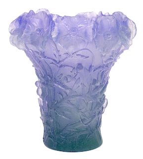 Daum Pate de Verre Hibiscus Lavender Vase