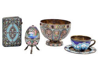 5 Pieces Russian 84 Enameled Silver