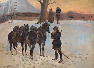 Jerzy Kossak 'Polish Uhlan Resting the Horses' O/C