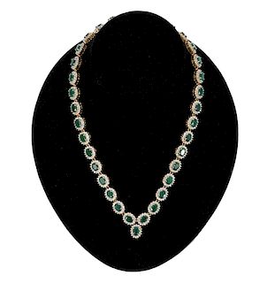 Emerald, Diamond & 14Kt Yellow Gold Necklace
