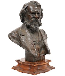 Hans Muller 19th C. Bronze Bust of Longfellow