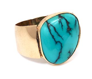 Turquoise & 14Kt YG Gentleman's Ring