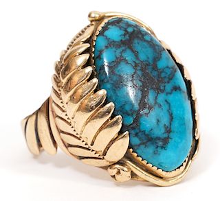 Navajo Turquoise & 14Kt YG Gentleman's Ring