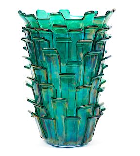 Fulvio Bianconi 'Ritagli' Emerald Vase for Venini