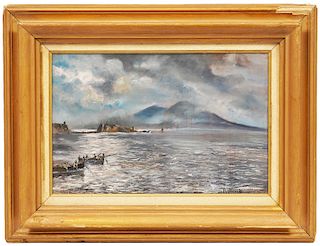 Oscar Ricciardi 'Bay of Naples' Oil on Panel