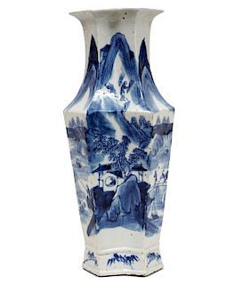 Chinese Blue & White Porcelain Angular Vase