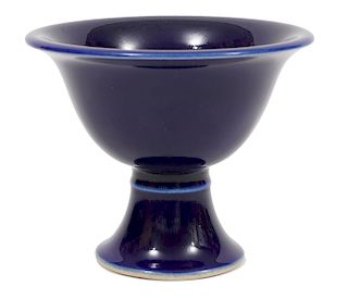 Blue Monochrome Chinese Small Pedestal Bowl