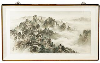 Large Chinese Contemporary Watercolor on Paper
