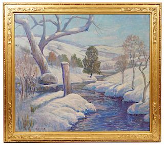 Alfred Lowe 'Winter Creek' Oil Painting