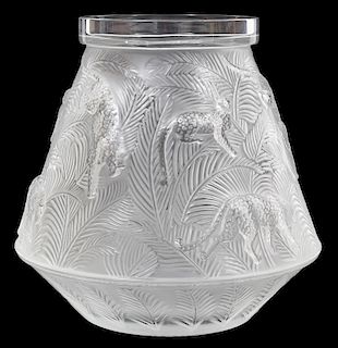 Lalique 'Jaguar' Clear & Frosted Angular Vase
