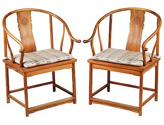 Pr. Horseshoe Style Chinese Arm Chairs