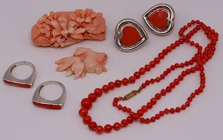 JEWELRY. Assorted Coral Jewelry Grouping.