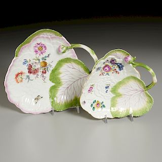 (2) Meissen Porcelain Leaf-Form Sweetmeat Dishes