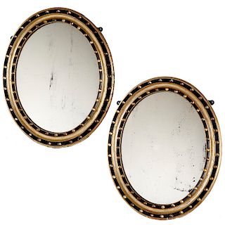 Pair Irish Regency Ebonized and Jeweled Mirrors