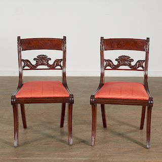 Pair American Classical Carved Mahogany Chairs