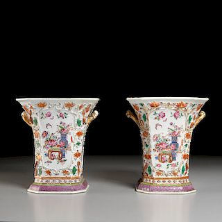 Pair Chinese Export Porcelain Bough Pots