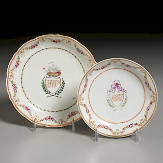 (2) Chinese Export Armorial Porcelain Dishes