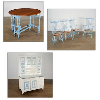 American Blue-Painted Assembled Dining Suite