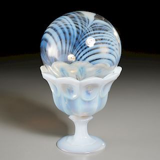 Marbrie Witch Ball on Sandwich Glass Stand