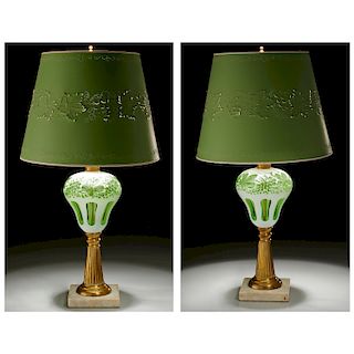 Pair American Overlay Glass Fluid Lamps