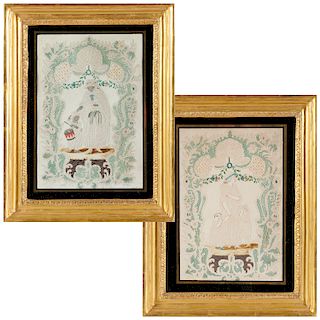 Pair Regency Pin-Prick and Watercolor Pictures