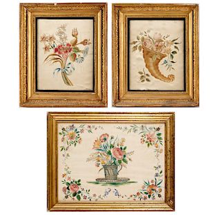 (3) Framed Silk Embroidery Works