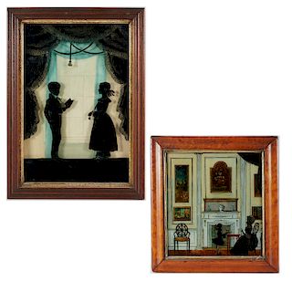 (2) Regency Reverse Painted Silhouette Pictures