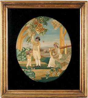 Large Regency Painted Silk-Work Picture
