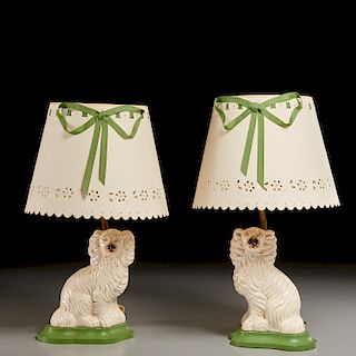 Pair White Staffordshire Poodle Lamps