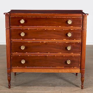 Late Sheraton Mahogany and Maple Chest of Drawers