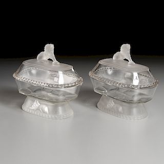 Pair American Pattern Glass Tureens and Covers