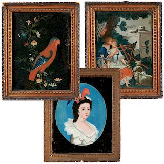 (3) Chinese Export Reverse-Painted Glass Pictures