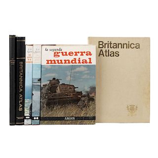 LOTE DE ATLAS Y LIBROS DE GUERRA. a) A. Clevelant, William. Britannica Atlas USA: Encyclopedia Britannica, 1...