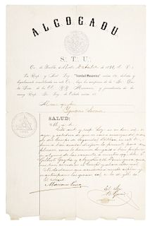 Perea, Mariano.Súplica de la Logia "Verdad Masónica" a Ignacio Serna. Puebla, octubre 17 de 1891. Firma.