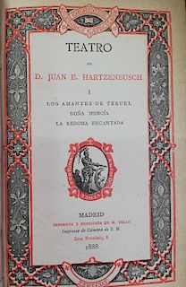 Hartzenbusch, Juan E. Obras. Poesías - Teatro.  Madrid: Imprenta y Fundición de M. Tello, 1887 - 1890. Piezas: 3.