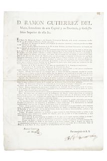 Gutiérrez del Mazo, Ramón. Bando sobre Extracción de Caudales del Imperio.México, enero 19 de 1822. Rúbrica.