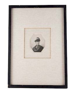 Retrato de Militar. Aguafuerte, forma octagonal, 11.5 x 9 cm. Enmarcado.