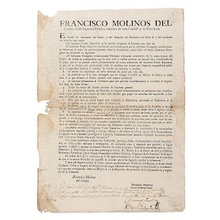 Molinos del Campo, Francisco - Navarro, Fernando. Bando sobre Solicitud de Empréstito de Ocho Millones. México, mayo 10 de 1823.