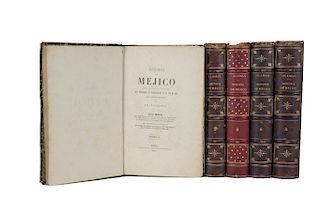 Alamán, Lucas. Historia de Méjico. México: Imprenta de J. M. Lara, 1849 - 1852. Primera edición. Ilustrados. Piezas: 5.