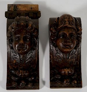 Two Continental Carved and Stained Wood Corbels