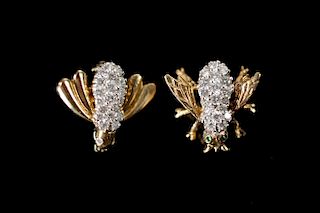 14k YG/ WG Diamond & Emerald Bee Pins