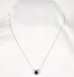 14K White gold Sapphire & Diamond Pendant