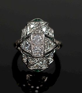 Fine Art Deco Platinum 2 CT Diamond Ring, Size 4