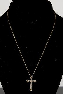 18K Yellow Gold Necklace w/YG & Diamond Cross