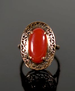 14K Rose Gold and Coral Ladies Ring